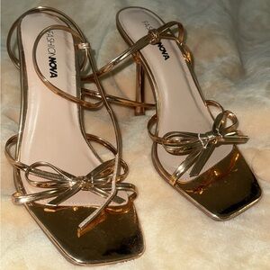 Fashion Nova Metallic Gold Bow Heels